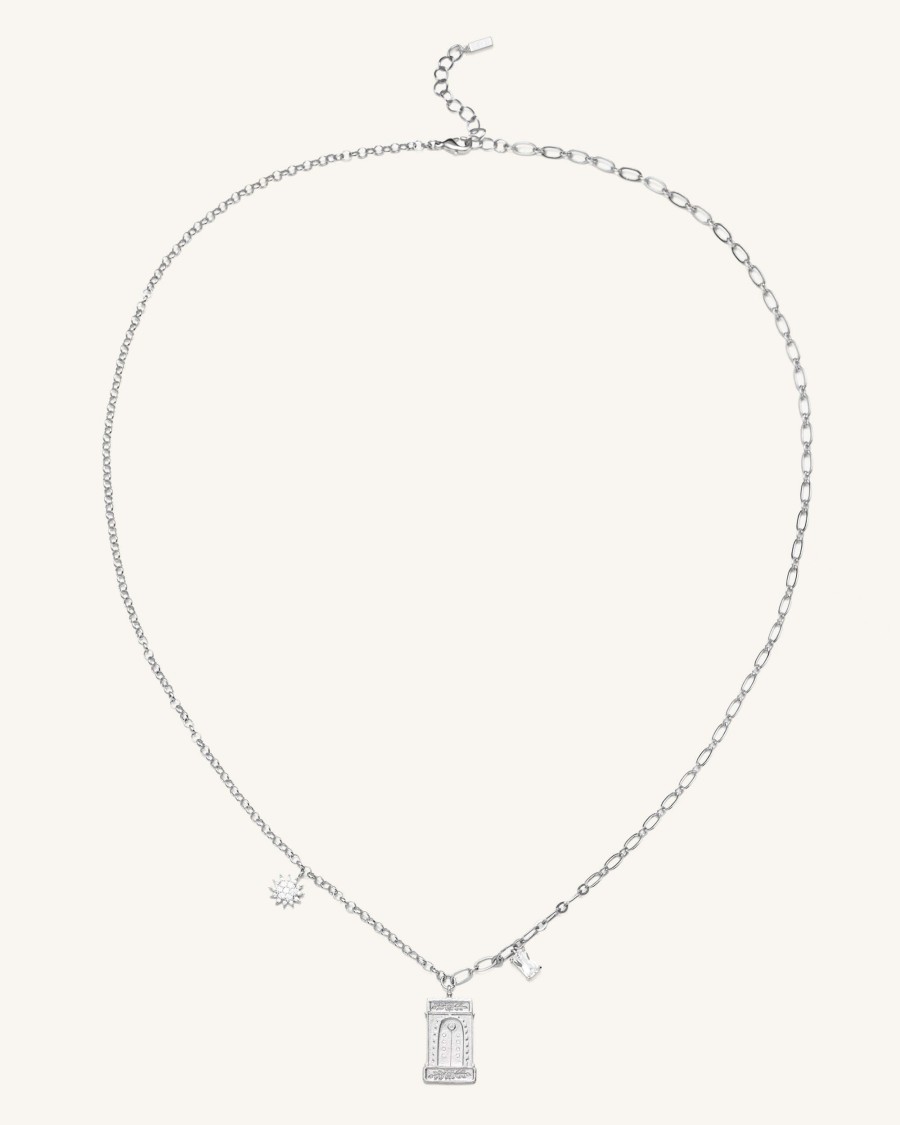 Bijoux JW PEI | Collier Avec Pendentif Arche Romaine - Plaque Or Blanc 18Ct & Zircon Blanc