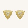 Bijoux JW PEI | Boucles D'Oreilles Feuille - Plaque Or 18Ct & Zircon Blanc