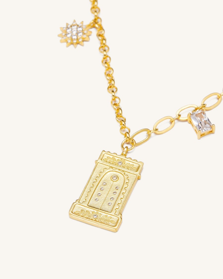 Bijoux JW PEI | Collier Avec Pendentif Arche Romaine - Plaque Or 18Ct & Zircon Blanc