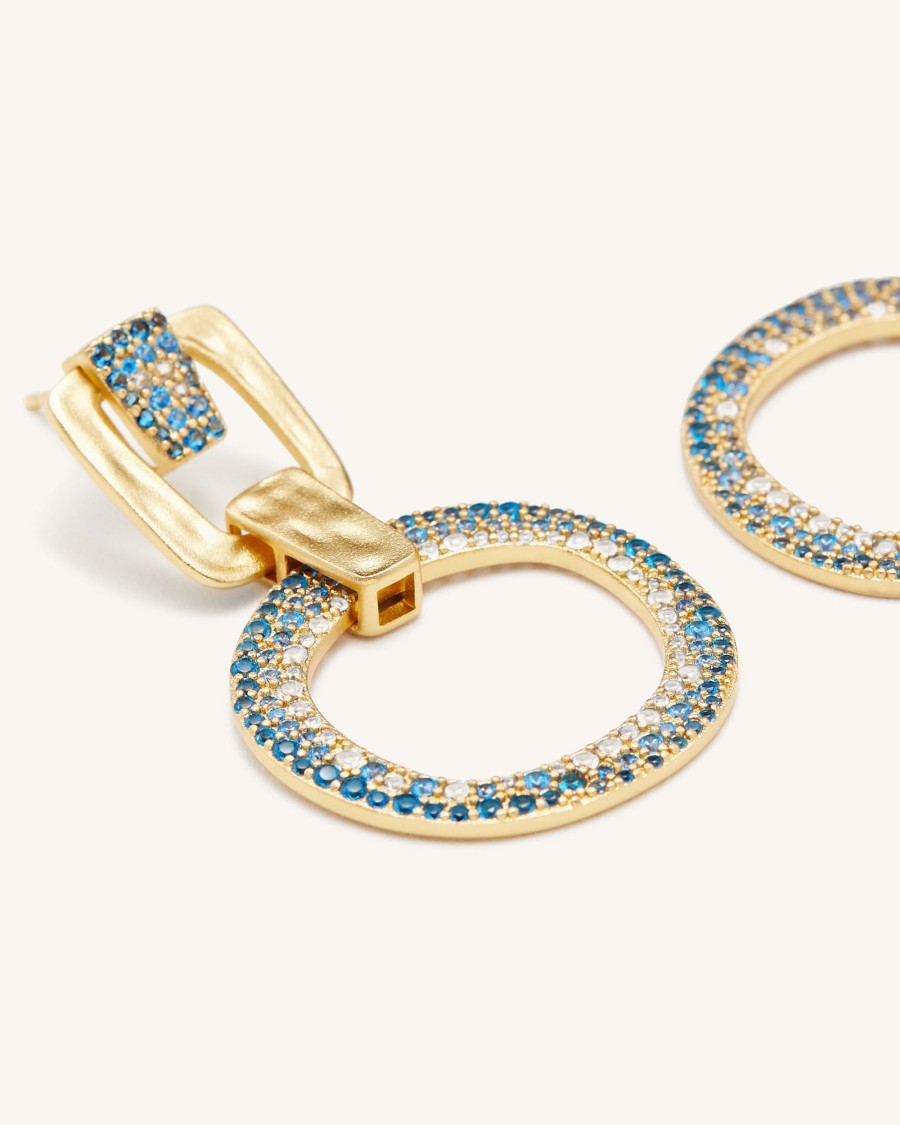 Bijoux JW PEI | Boucles D'Oreilles Geometrique Ajouree - Plaque Or 18Ct & Zircon Blanc - Nano Bleu Marine