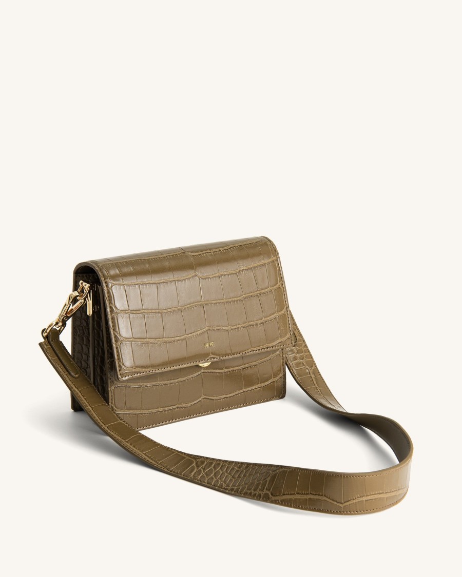 Sacs JW PEI | Mini Sac Bandouliere A Rabat - Croco Olive Fonce