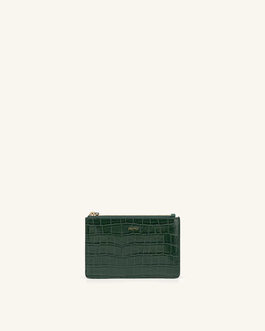 Sacs JW PEI | Porte-Cartes Zippe Quinn - Vert Fonce Effet Croco