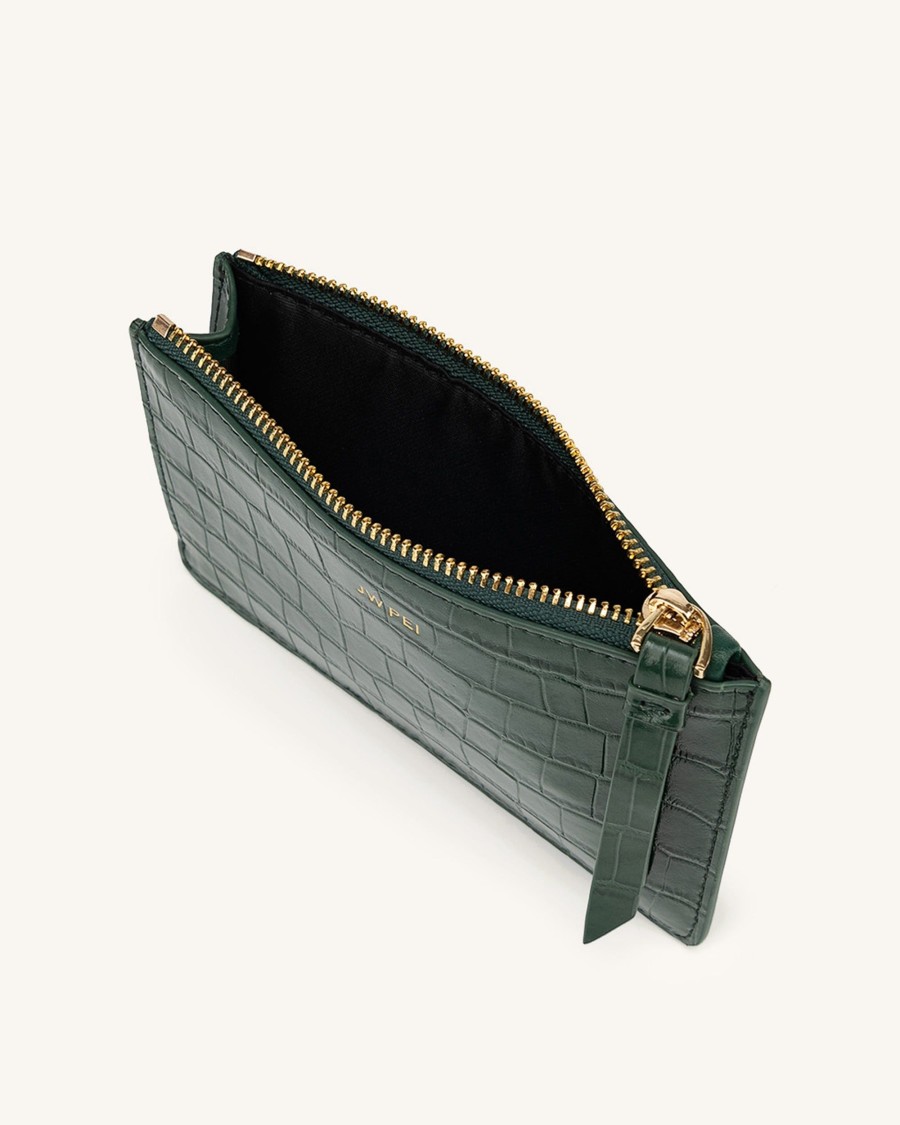 Sacs JW PEI | Porte-Cartes Zippe Quinn - Vert Fonce Effet Croco