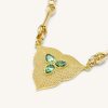 Bijoux JW PEI | Collier Pendentif Feuille - Plaque Or 18Ct & Zircon Vert Fonce