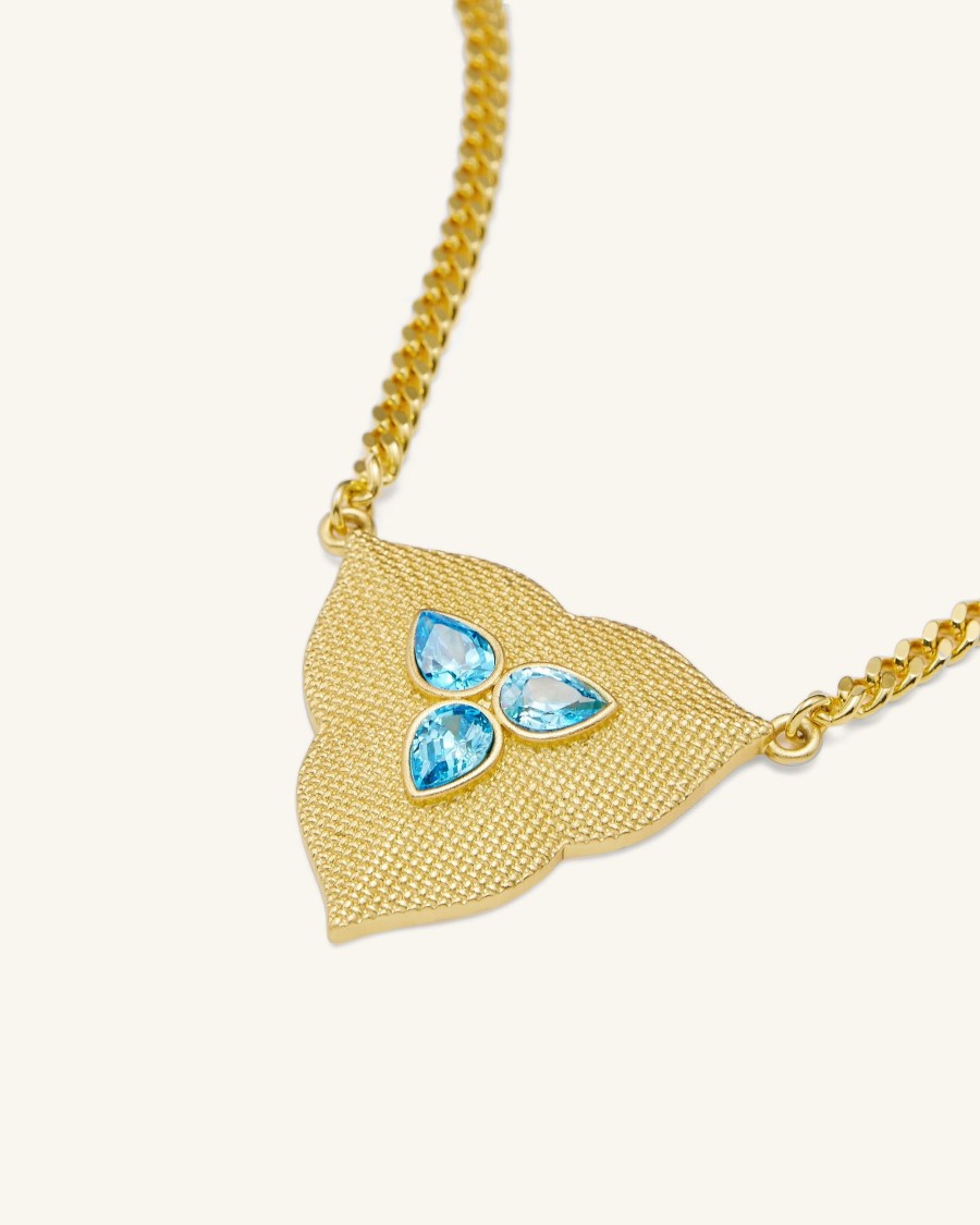 Bijoux JW PEI | Collier Pendentif Feuille - Plaque Or 18Ct & Aigue-Marine Zircon