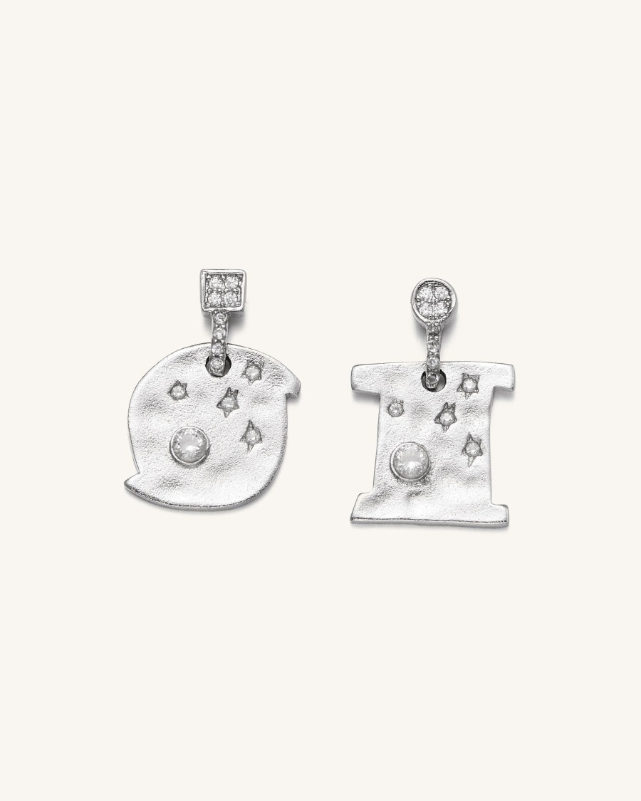 Bijoux JW PEI | Boucles D'Oreilles Cosmos - Plaque Or Blanc 18Ct & Zircon Blanc