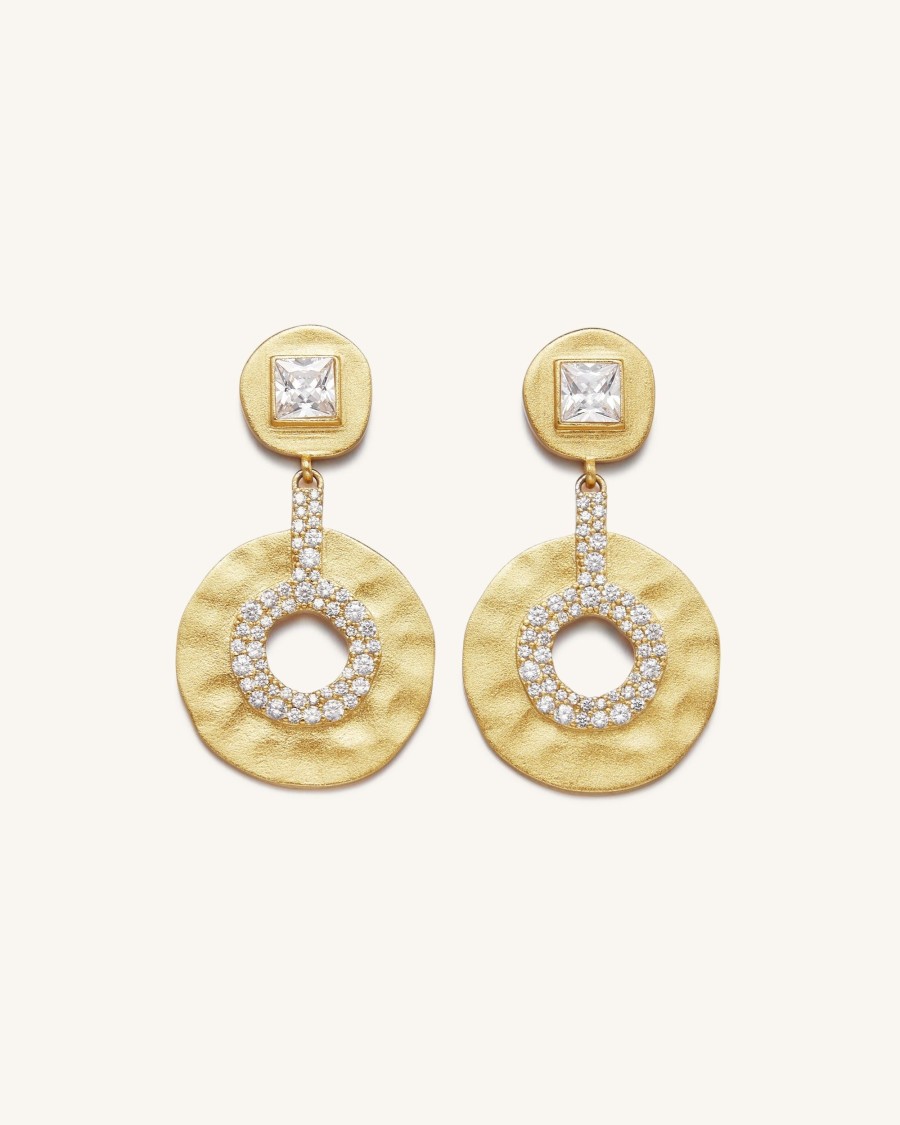 Bijoux JW PEI | Boucles D'Oreilles Geometriques Ajourees - Plaque Or 18Ct & Zircon Blanc