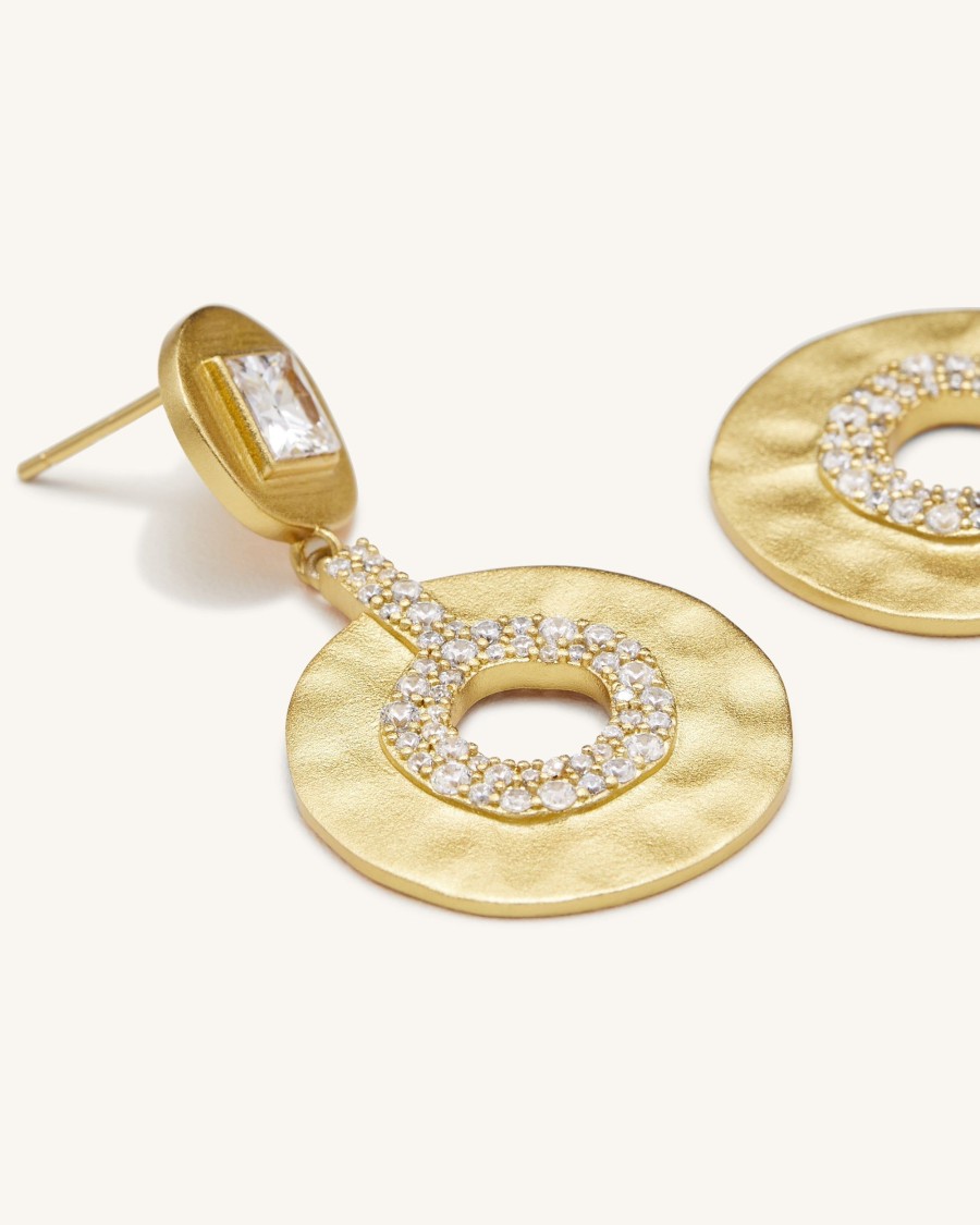 Bijoux JW PEI | Boucles D'Oreilles Geometriques Ajourees - Plaque Or 18Ct & Zircon Blanc