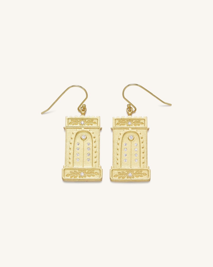 Bijoux JW PEI | Boucles D'Oreilles Arc Romain - Plaque Or 18Ct & Zircon Blanc