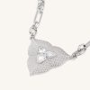 Bijoux JW PEI | Collier Pendentif Feuille - Plaque Or Blanc 18Ct & Zircon Blanc