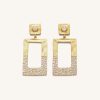 Bijoux JW PEI | Boucles D'Oreilles Rectangle Geometrique Ajoure - Plaque Or 18Ct & Zircon Blanc