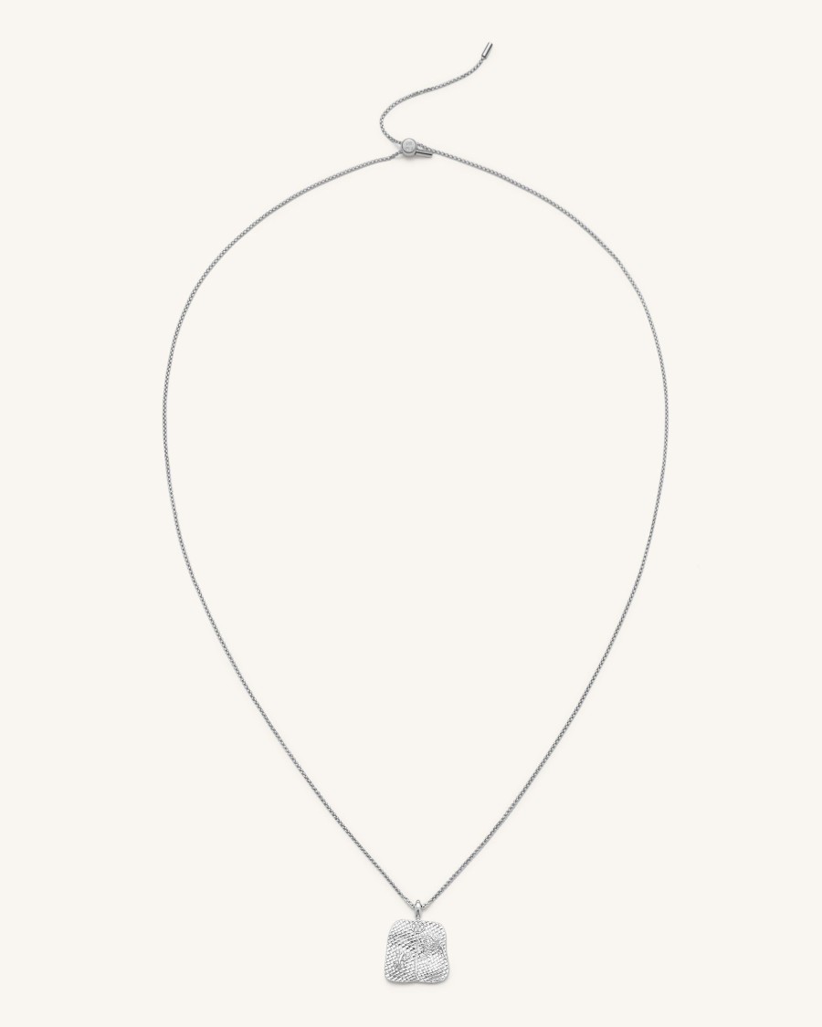 Bijoux JW PEI | Collier A Pendentif Eventail Plantain - Plaque Or Blanc 18Ct & Zircon Blanc