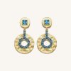 Bijoux JW PEI | Boucles D'Oreilles Geometriques Ajourees - Plaque Or 18Ct & Zircon Bleu Marine