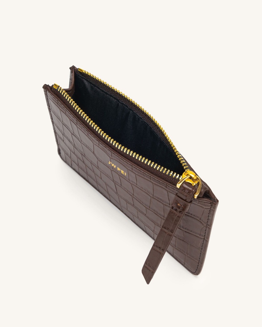 Sacs JW PEI | Porte-Cartes Zippe Quinn - Marron Effet Croco