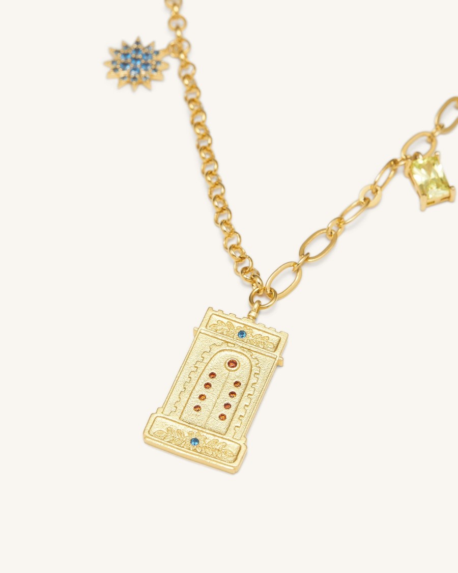 Bijoux JW PEI | Collier Avec Pendentif Arche Romaine - Plaque Or 18Ct & Zircon Multicolore