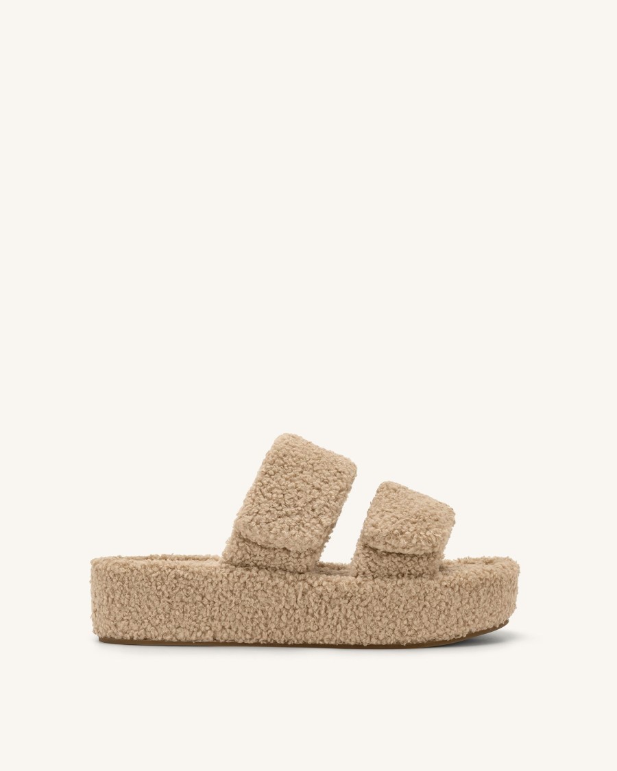 Chaussures JW PEI | Sandale A Plateforme En Fausse Fourrure Lexi - Beige